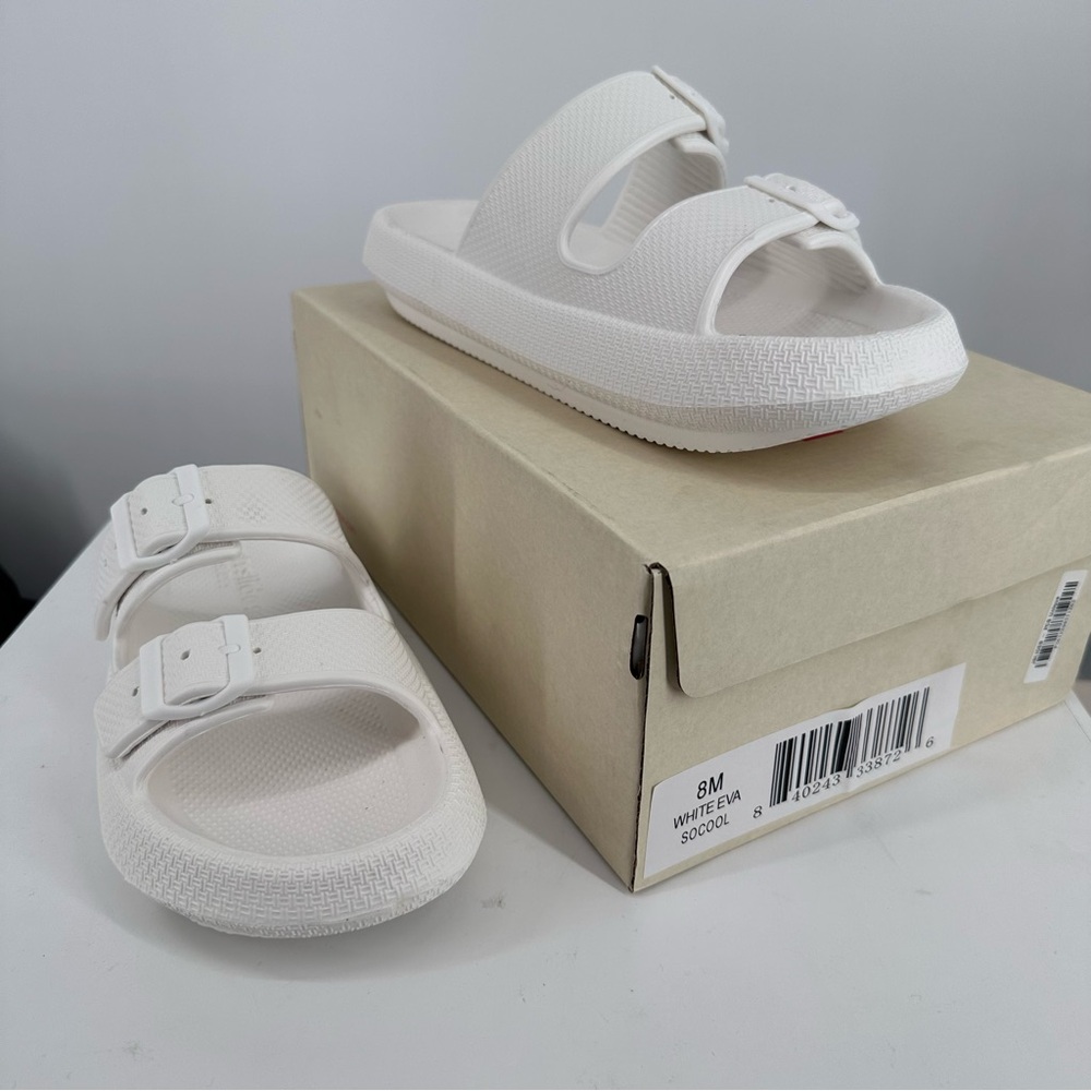 J/Slides SoCool Slide Sandals in White size 8 Adjustable Strap Platform in Box